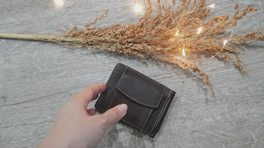 Genuine Leather Money Clip with Coin Pouch/Photo Slot